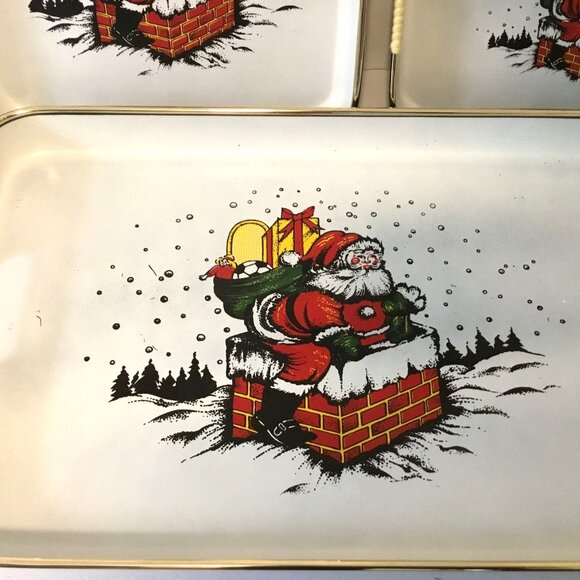 VTG APEX Santa Claus Chimney Trays Set 3pc Japan Lacquered Metal MCM Xmas Decor - Picture 2 of 12